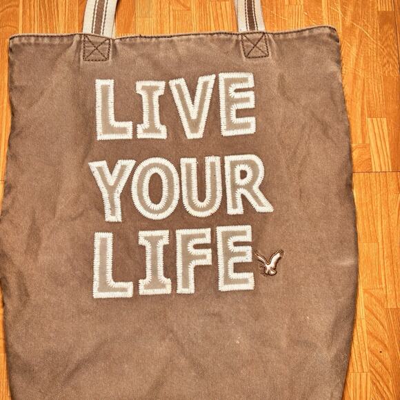 American Eagle Live Your Life Brown Canvas Tote - Picture 2 of 5